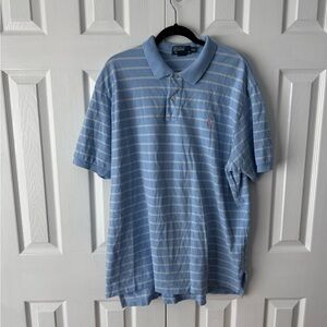 Polo by Ralph Lauren XXL Polo Shirt | Light Blue White Stripes Pink Pony